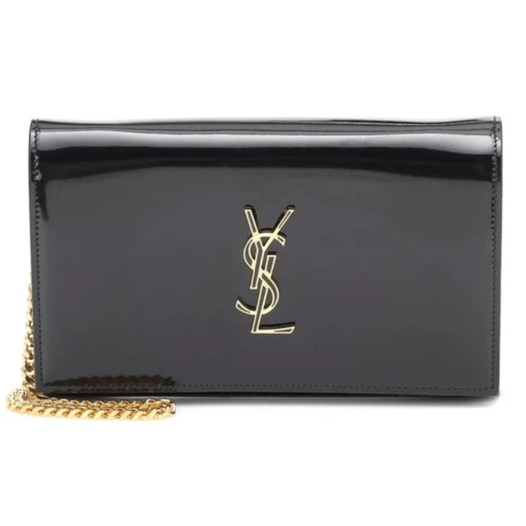 NEW SAINT LAURENT PATENT LEATHER GOLD CHAIN WALLET BAG PURSE BOX! - Picture 1 of 16